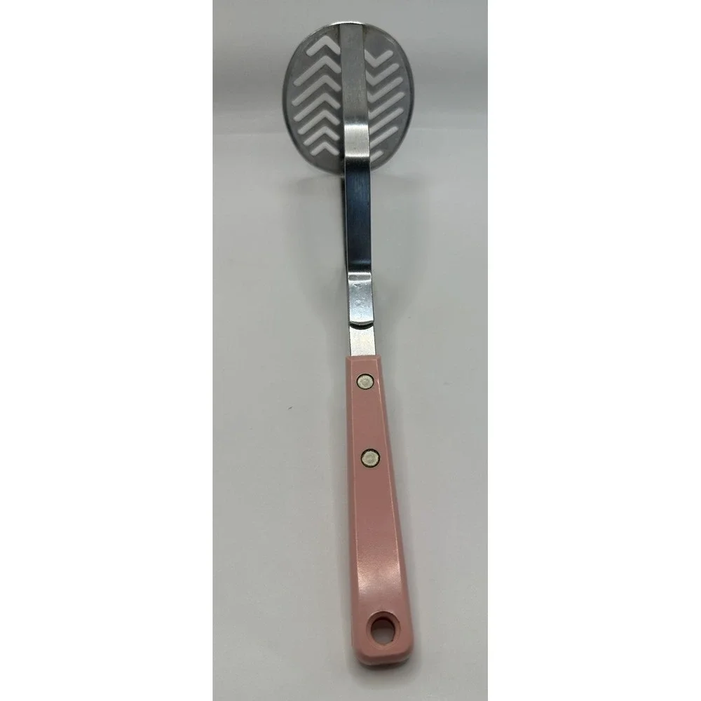 Ekco Forge Stainless Steel Kitchen Utensil Potato Masher Pink Handle Vintage